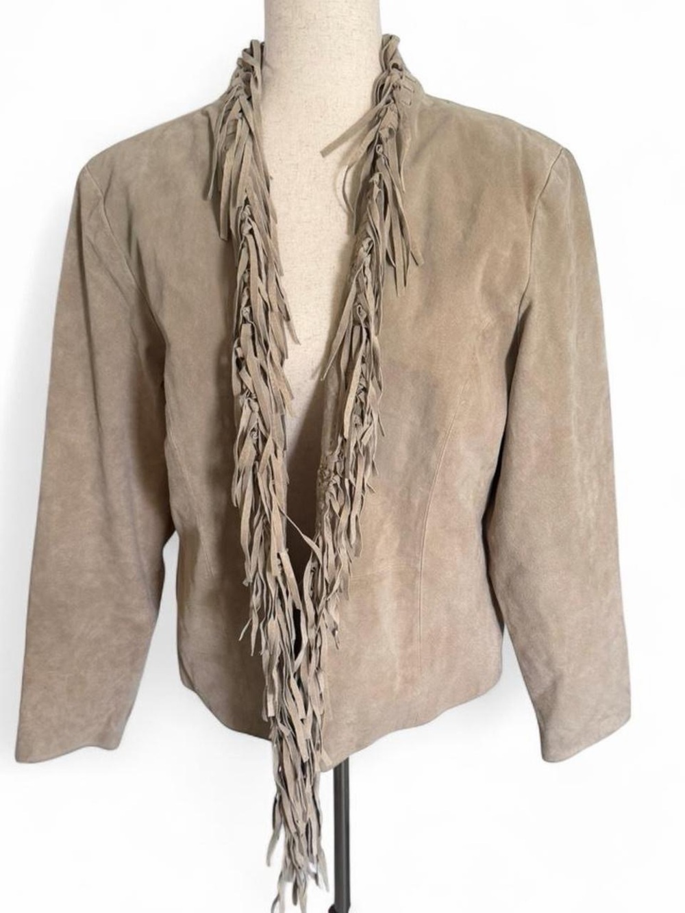 Vintage Western Leather Jacket Tan Suede Fringe Boho Size Large Festival Rodeo